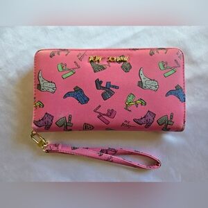Betsey Johnson Heels & Boots Print Zip Around Wristlet Wallet